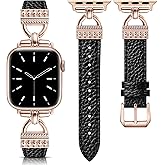 TOYOUTHS Compatible with Apple Watch Band Women Leather 49/46/45/44/42/41/40/38mm Dressy Thin Leather Strap Designer D-Shaped Metal Buckle Bracelet for iWatch Series 11 10 9 8 7 6 5 4 Ultra/SE 3 2 1