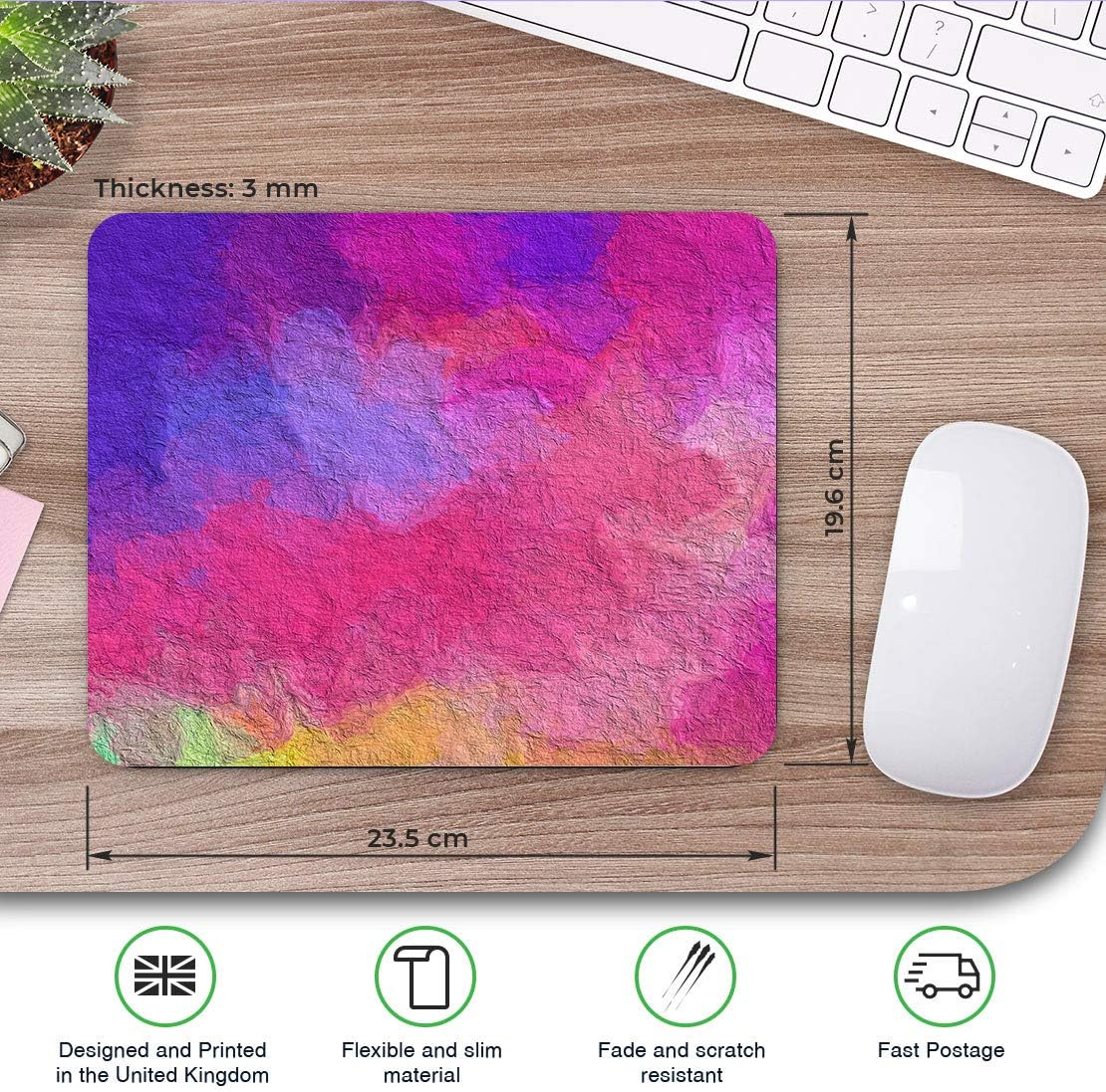 Watercolour Painting Pink Purple Mouse Mat Pad Computer PC Laptop Gaming Office Home Desk Accessory Gadget 12446 - Image 3
