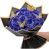 Waipfaru Blue Glitter Roses Bouquet, DIY Flowers Bouquet, Birthday Gifts for Women Mom Grandma Wife Girlfriend, 24 Pcs Fake Rose for Valentines, Mothers Day, Anniversary, Graduation Gifts