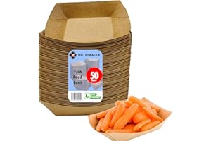 MR MIRACLE Paper Food Trays, Kraft Paper. Extra Small (1/2 LB). 50 Pack, Disposable, Recyclable Serving Boats.for Condiments, Snacks & Concession Food, Grease Ressistant