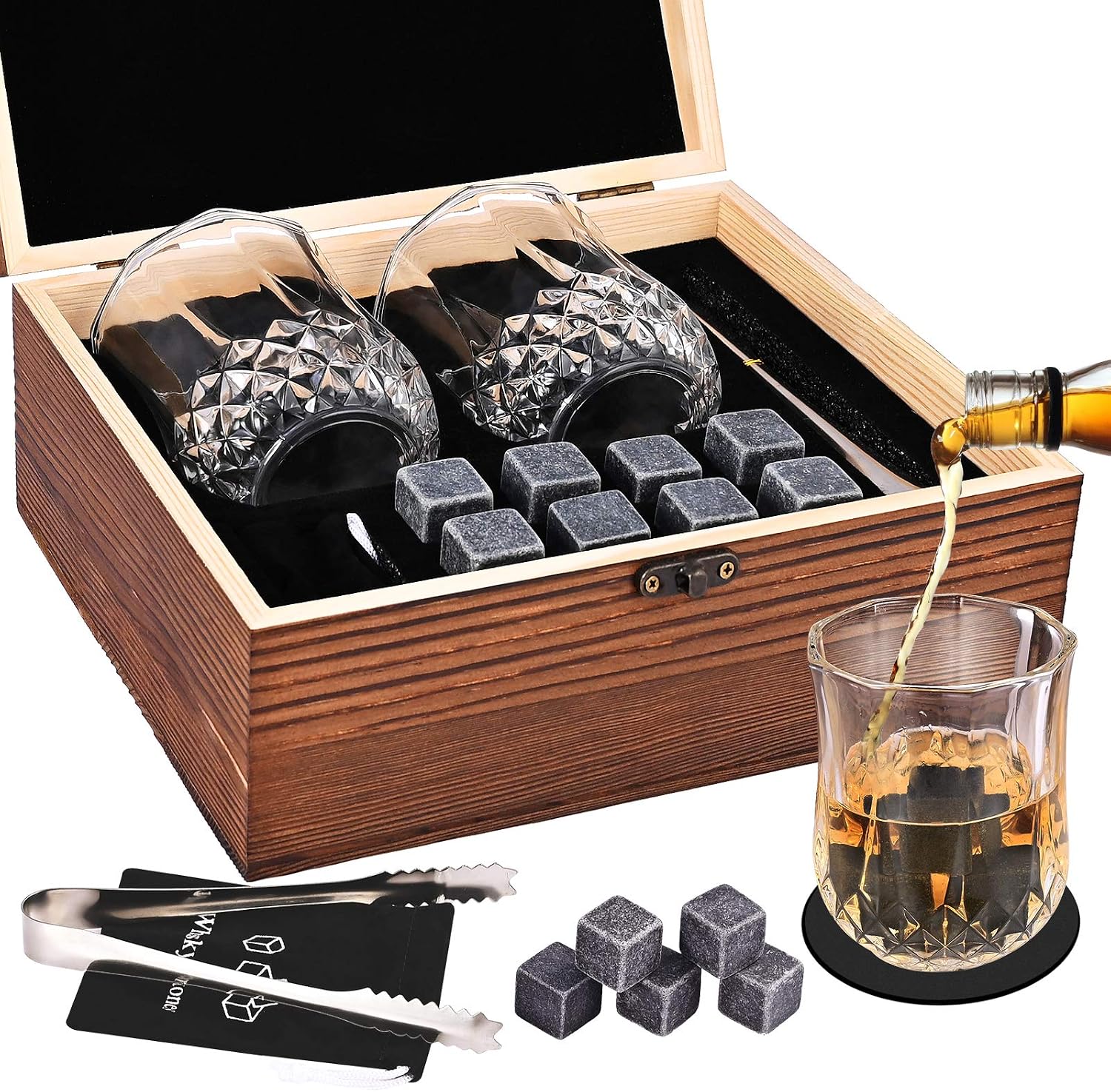 Whiskey Stones, GOLDGE Whiskey Glass Gift Sets for Men Whisky Rocks Chilling Stones, Whisky Glasses Set Gift for Dad Husband