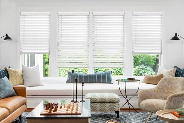 LAZBLINDS 2-INCH CORDLESS FAUX WOOD BLINDS WITH ROYAL VALANCE, ROOM DARKENING HORIZONTAL WINDOW BLINDS, INSIDE MOUNT BLINDS FOR WINDOWS – FIT FOR WINDOW 35.5″ W X 60″ H – WHITE