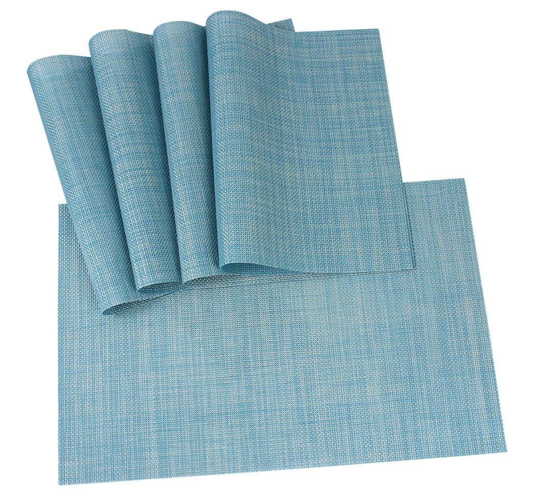 Ranvi Placemats for Dining Table Heat Resistant Stain Resistant Washable PVC Placemats Set of 5 Kitchen Table Place Mats Woven Vinyl Placemats (Blue, Set of 5)