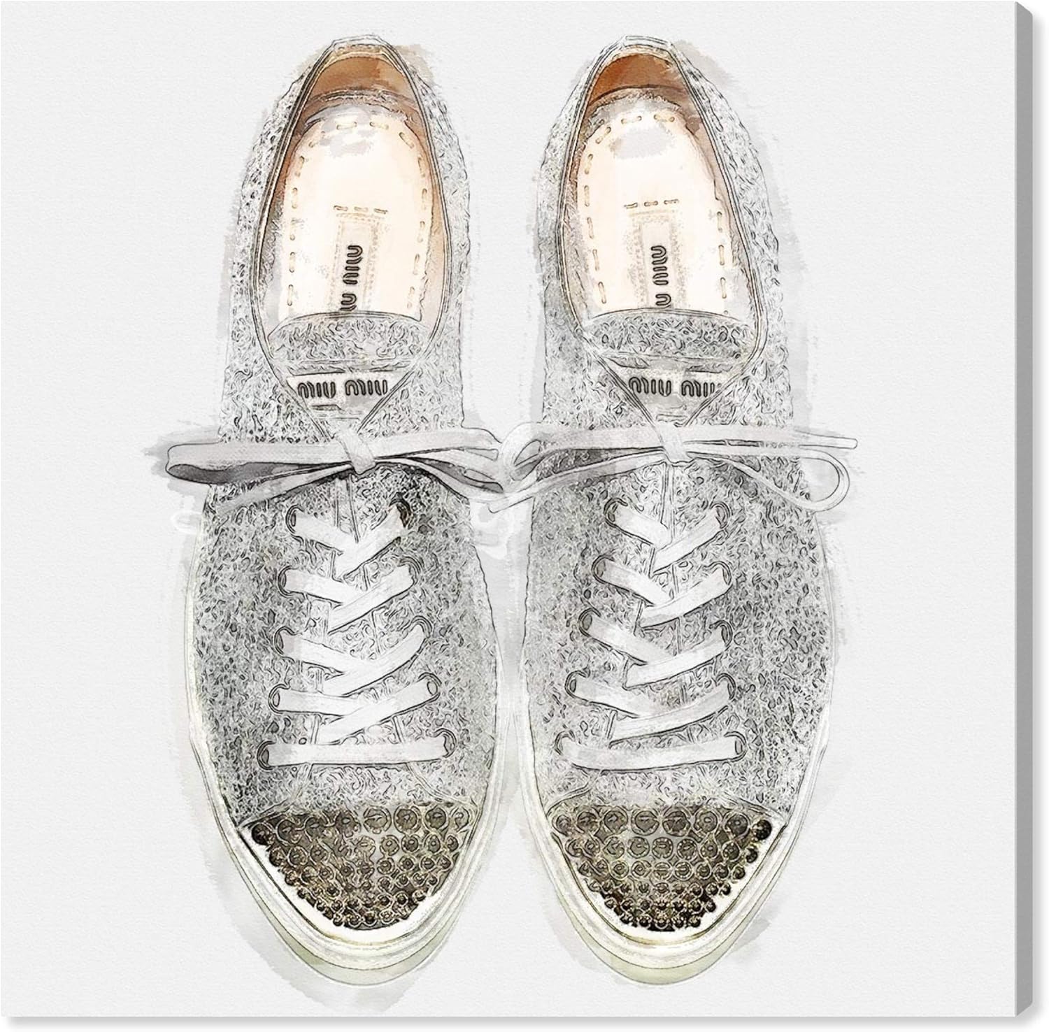 The Oliver Gal Artist Co. Fashion and Glam Wall Art Canvas Prints 'Glitter Sneakers' Home Décor, 12" x 12", Silver, Gray