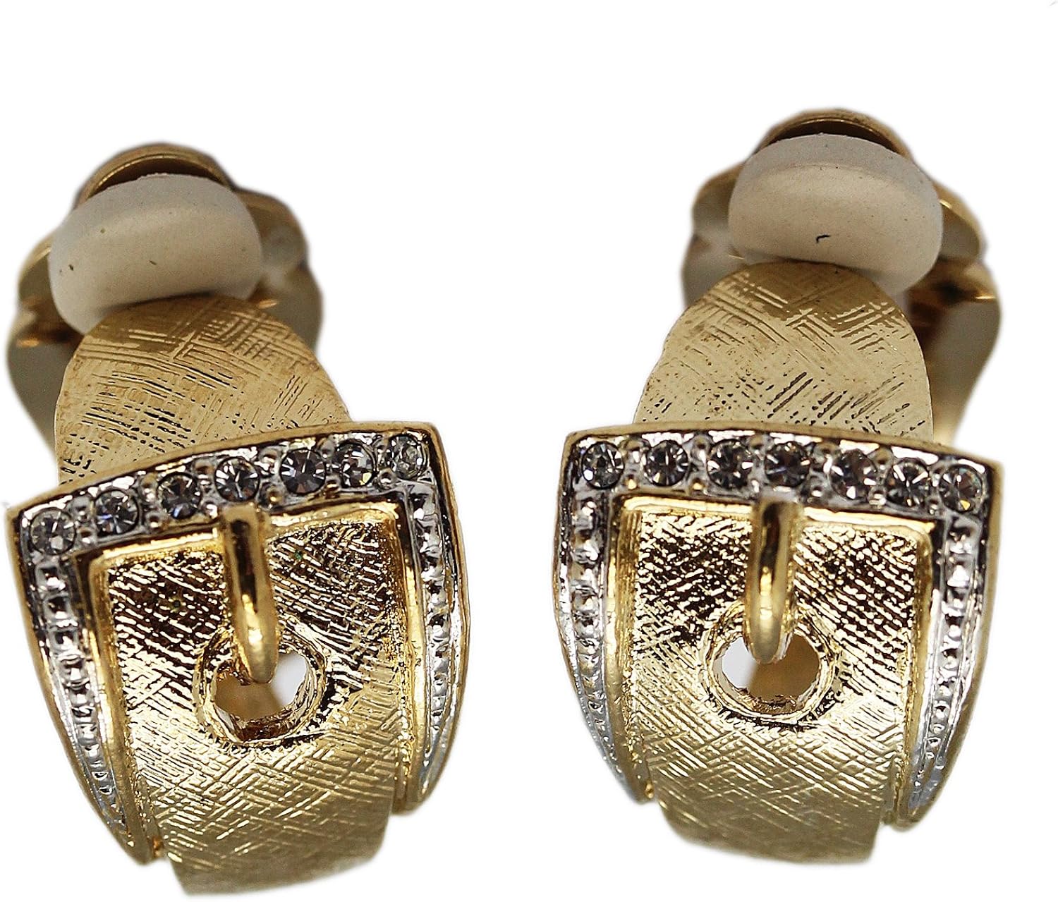 Golden Belt Buckle Clip On Earrings With Clothing