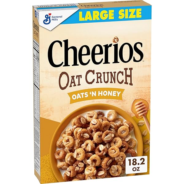 CHEERIOS OAT CRUNCH OATS ‘N HONEY BREAKFAST CEREAL, MADE WITH WHOLE GRAIN, LARGE SIZE, 18.2 OZ