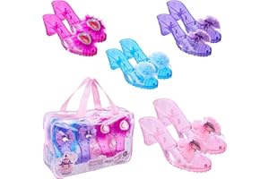 EXPRESSIONS 4-Pack Premium Princess Shoes Set - 1.75" Heel Slip On Princess Dress Up Shoes for Little Girls, Durable Pairs of Slip-On Sandal Heels for Kids - Fits Toddler Size 7-10 Multi