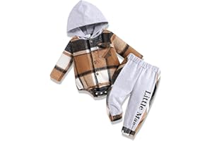 Fuermos Newborn Baby Boy Clothes Plaid Button Long Sleeve Hoodie Romper+ Mama's Boy Pants Fall Winter Outfits Set