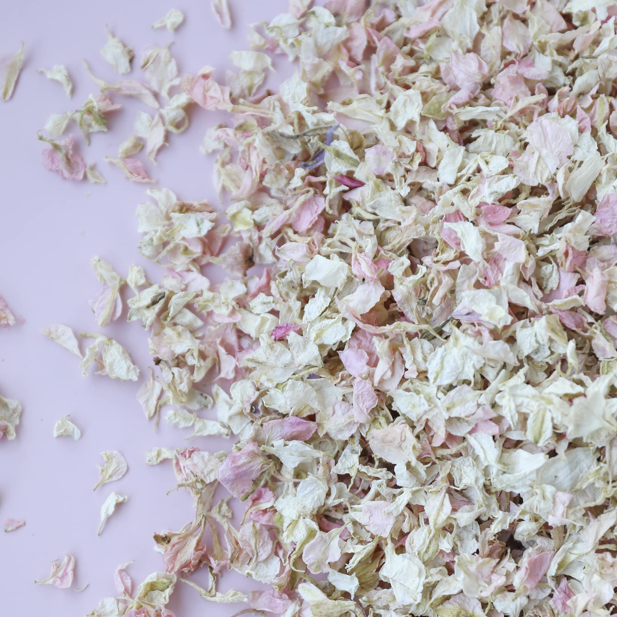 Natural Biodegradable Flower Confetti for Wedding Celebrations | Cheap British Eco-friendly Real Dried Delphinium Petals (Vintage Pink & Ivory, 1 Litre)