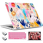 TWOLSKOO Compatible with M4 MacBook Air 13.6 inch Case 2025-2022 Release M4 A3240 M3 A3113 M2 A2681, Plastic Hard Shell & Keyboard Cover & Type C Adapter & Screen Protector, Bright Abstract Florals