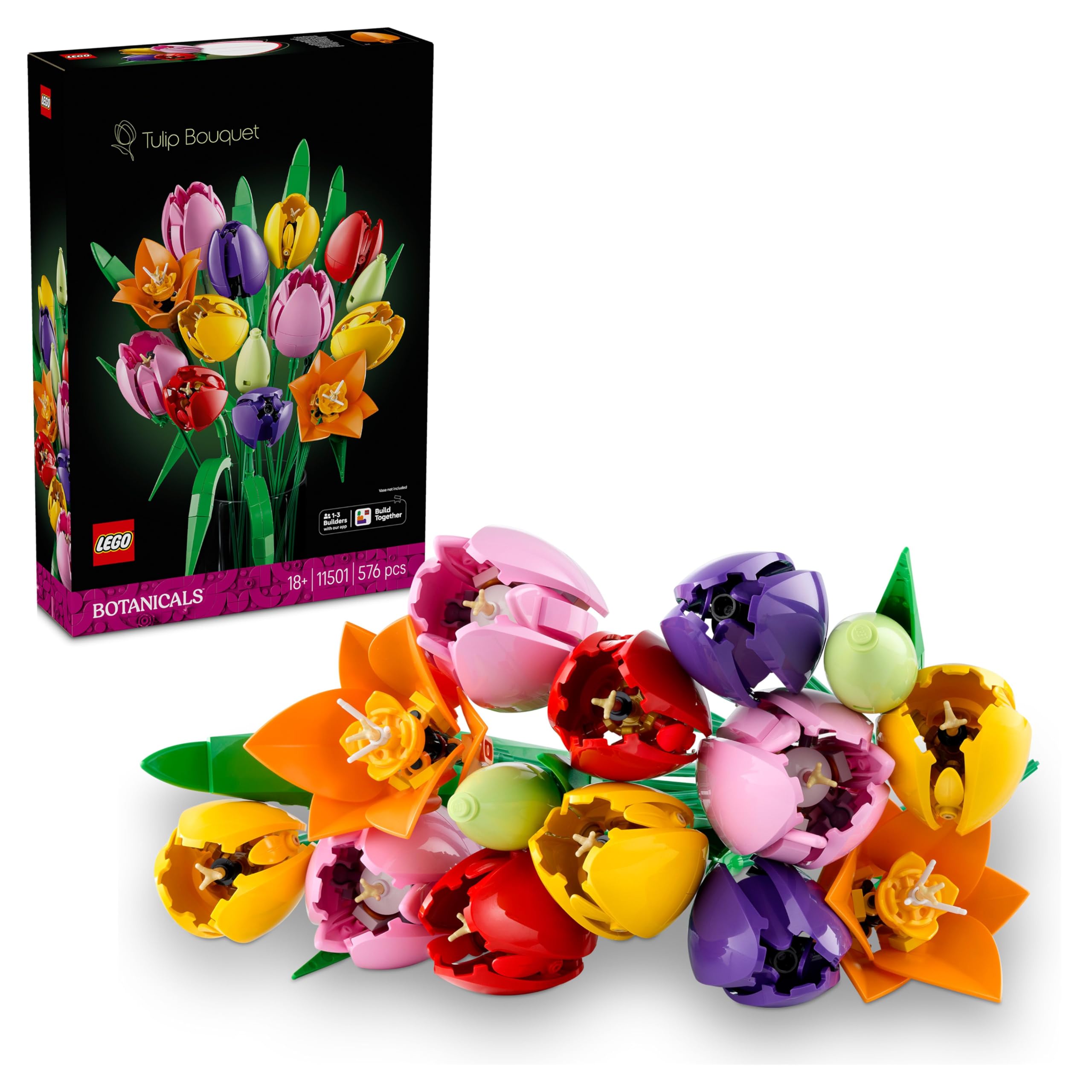 Lego Botanicals Tulpenstrauß - Set mit Kunstblumen für Erwachsene - mit 14 künstlichen Tulpen in 5 Farben als DIY Deko - Geschenkidee für Frauen - 11501