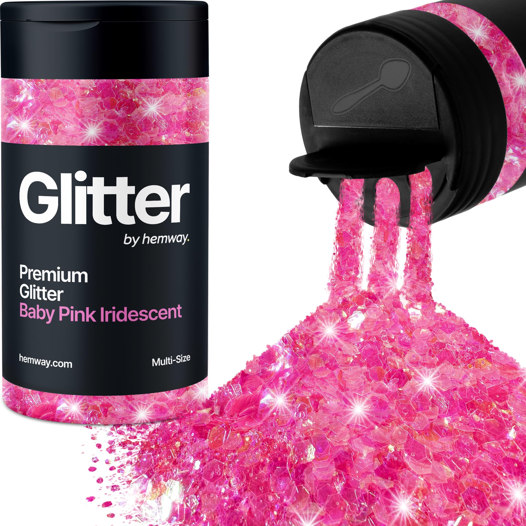 Hemway Baby Pink Iridescent Glitter Shaker, 120g Multi Size Glitter for Crafts Metallic Flake Sequins for Resin & Epoxy Crafts for Decorating, Halloween, Christmas, Nail, Face, Bunting, Art