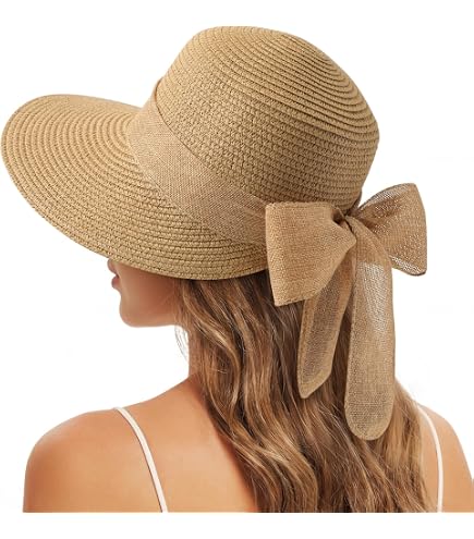 UPF 50+ Foldable Beach Straw Hat for Women, Wide Brim Sun  display picture 2