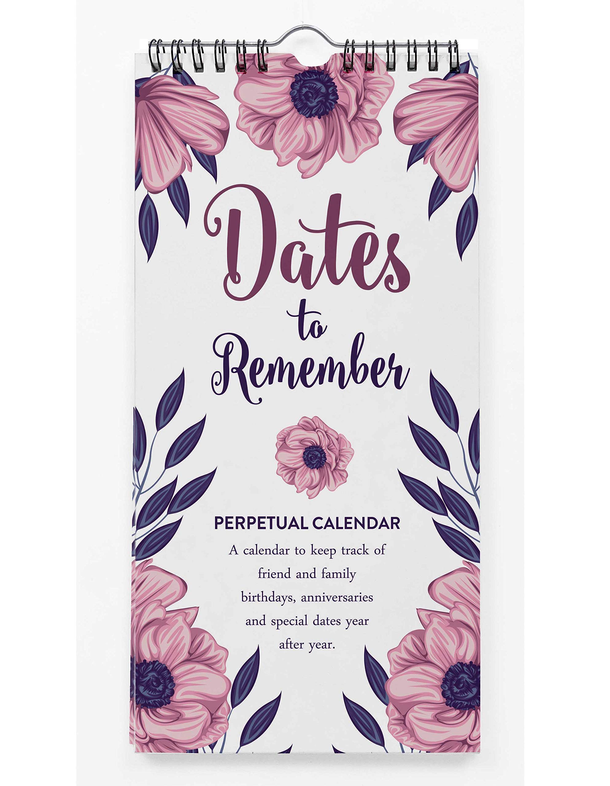 Inkdotpot Floral Leaves Perpetual Calendar Birthday Wall Hanging Anniversary Special Event Reminder Calendar Book Journal Stationary Wall Hanging Birthday Gift Card Planner Organizer
