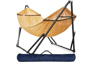 Tranquillo Universal Double Hammock with Stand Included for 2 Persons/Foldable Hammock Stand 600 lbs Capacity Portable Case - Inhouse, Outdoor, Camping, Yellow