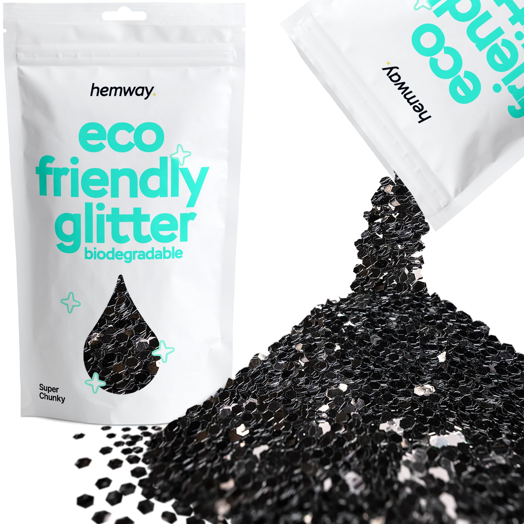 Eco Friendly Biodegradable Glitter | Black - Super Chunky 100g, Plant Based, Biodegradable Glitter for Craft, Face, Hair, Nail, Body and Festival - Hemway — image 1