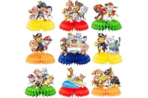 XZZ 9Pcs Cartoon Dog Paws Theme Honeycomb Centerpiece Puppy Patrol Birthday Decorations for Boys and Kids Party Supplies