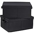 HOONEX Storage Bins with Lids for Organizing, Pack of 2, Storage Boxes with 2 Carrying Handles and Sturdy Heavy Cardboard, 16.5" L x 11.8" W x 7.5" H for Shoes, Books, Clothes, Black