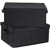 HOONEX Storage Bins with Lids for Organizing, Pack of 2, Storage Boxes with 2 Carrying Handles and Sturdy Heavy Cardboard, 16.5" L x 11.8" W x 7.5" H for Shoes, Books, Clothes, Black