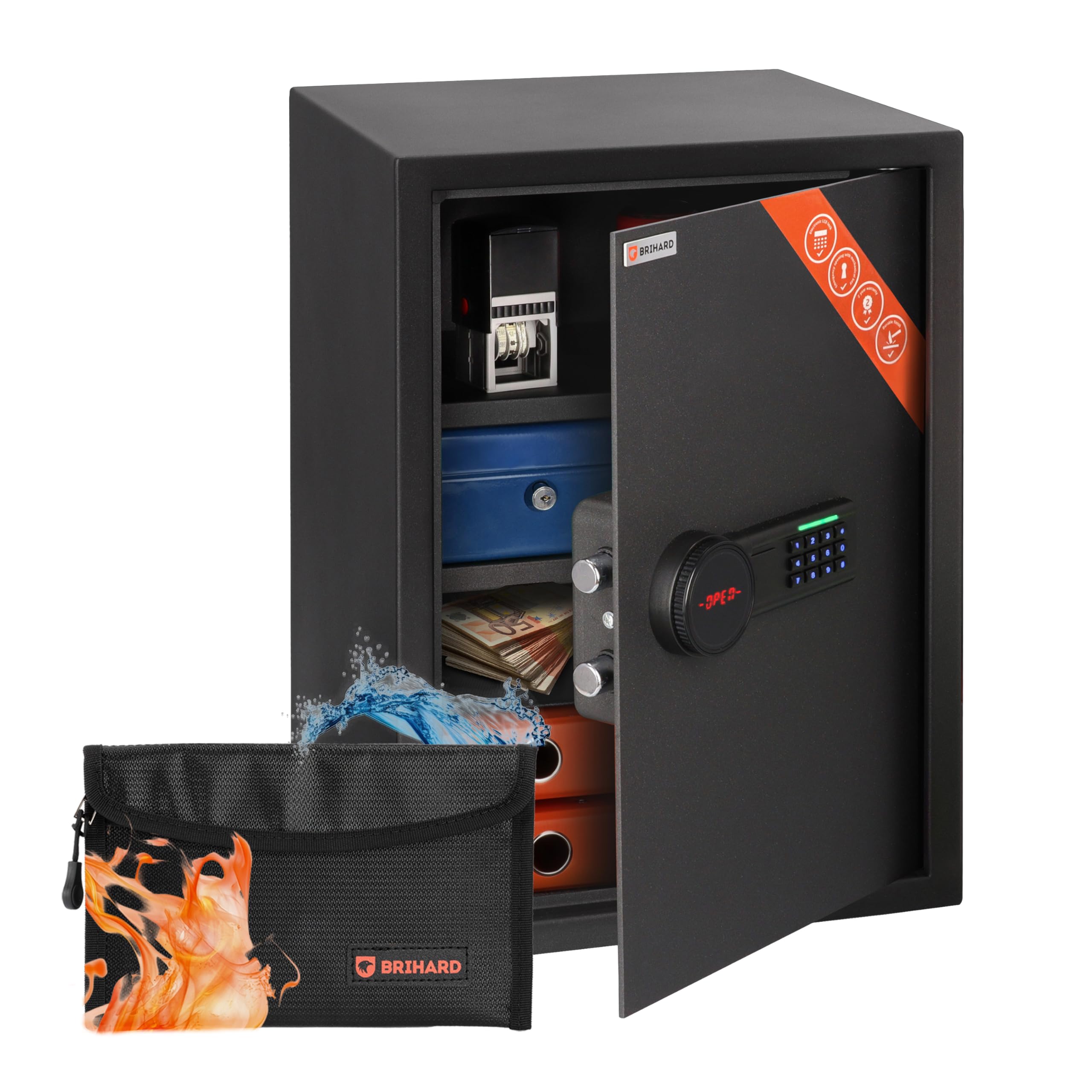Photo 1 of Brihard Business XL Electronic LCD Safe 19.69"H x 13.78"W x 14.17"D with Fireproof Bag, Large Digital Office Safe 2.12 Cubic Feet with 2 Height-Adjustable Shelves for Documents A4, Money