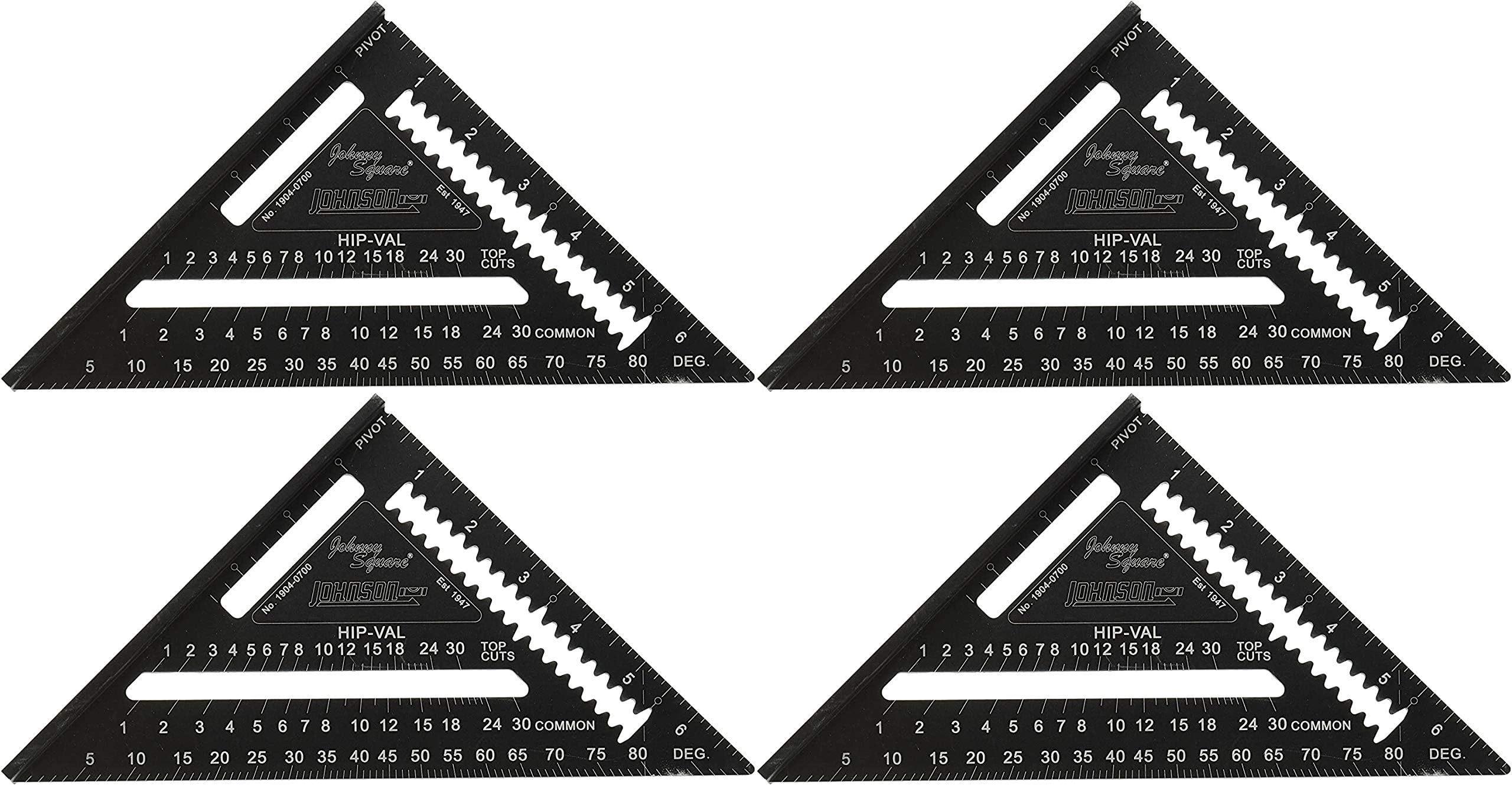 Johnson Level & Tool 1904-0700 7-Inch Johnny Square, Professional Easy-Read Aluminum Rafter Square w/out Manual - 4 Pack