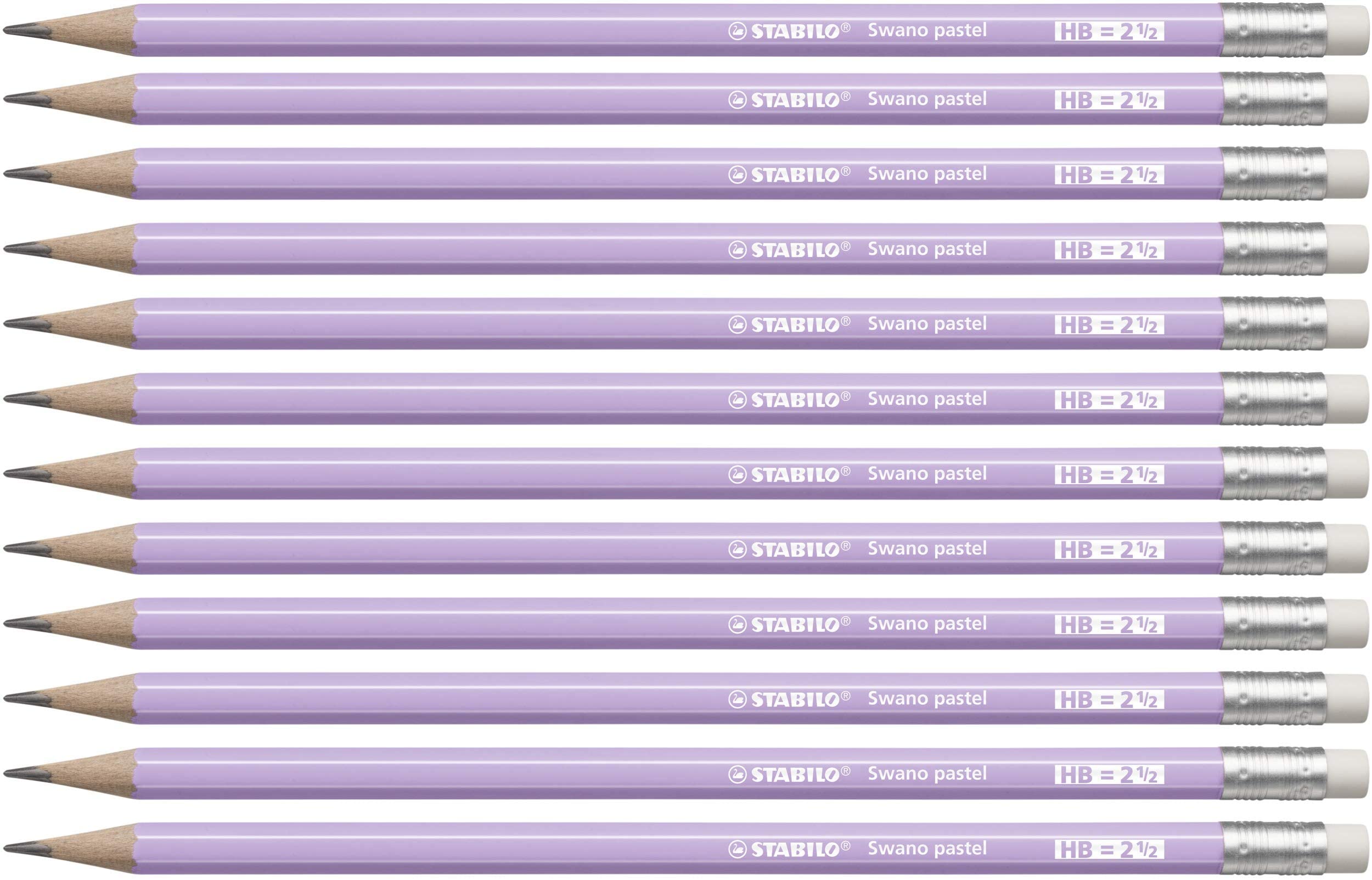STABILO Swano Pastel - Graphite Pencil with Eraser - Pack of 12 - Lilac - Degree HB