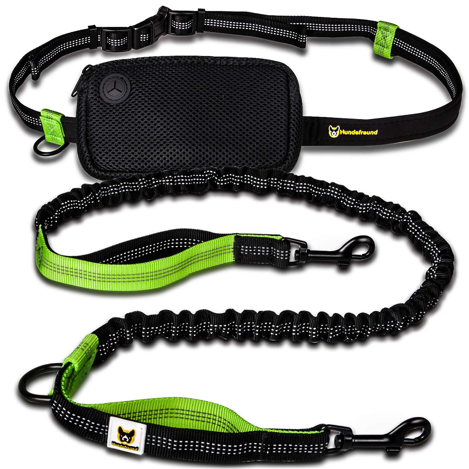 Hands-Free Dog Lead for Small Dogs up to 15 kg | Elastic and Reflective 110 to 160 cm (3.6 ft - 5.2 ft) Leash for Jogging Running Hiking Cycling with Little Dog