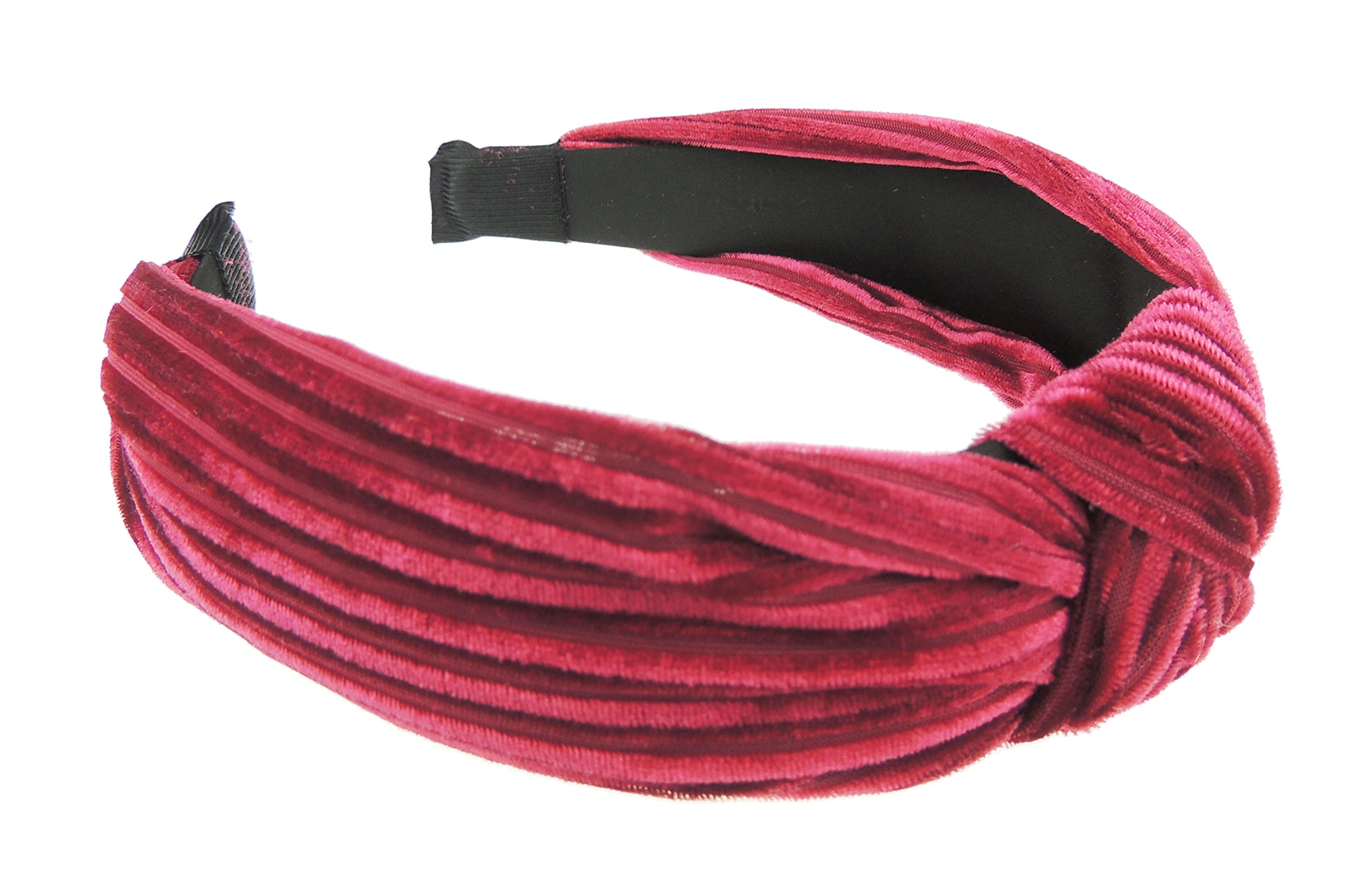 Velvet Evening Top Knot Knotted Twist Twisted Turban Formal Boho Vintage Headband Alice Band Women Hair Accessories Hairband Christmas Birthday Wedding Bridesmaid Party Pin Stripe (Burgundy)