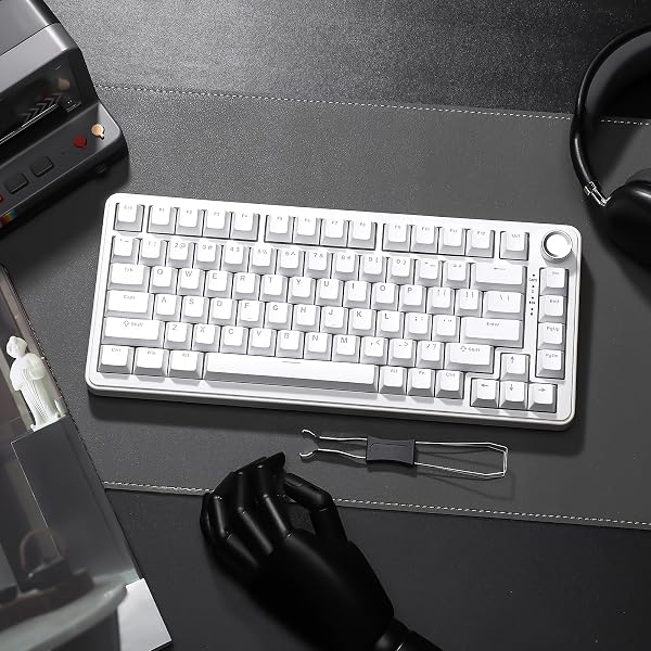 YUNZII B75 MECHANICAL KEYBOARD,75% LAYOUT WITH KNOB,HOT SWAPPABLE RGB BACKLIT GASKET MOUNTED, CREAMY TYPING, DOUBLE-SHOT PBT KEYCAPS,CHERRY PROFILE,FOR WIN/MAC (WHITE, BLUE GREY TACTILE SWITCH)