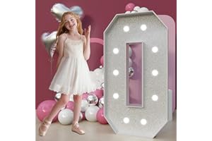 imprsv 4FT Silver Birthday Decorations: Large Marquee Numbers Light Up Numbers 50th 30th 40th Party Decor Big Mosaic Cardboard Number 0