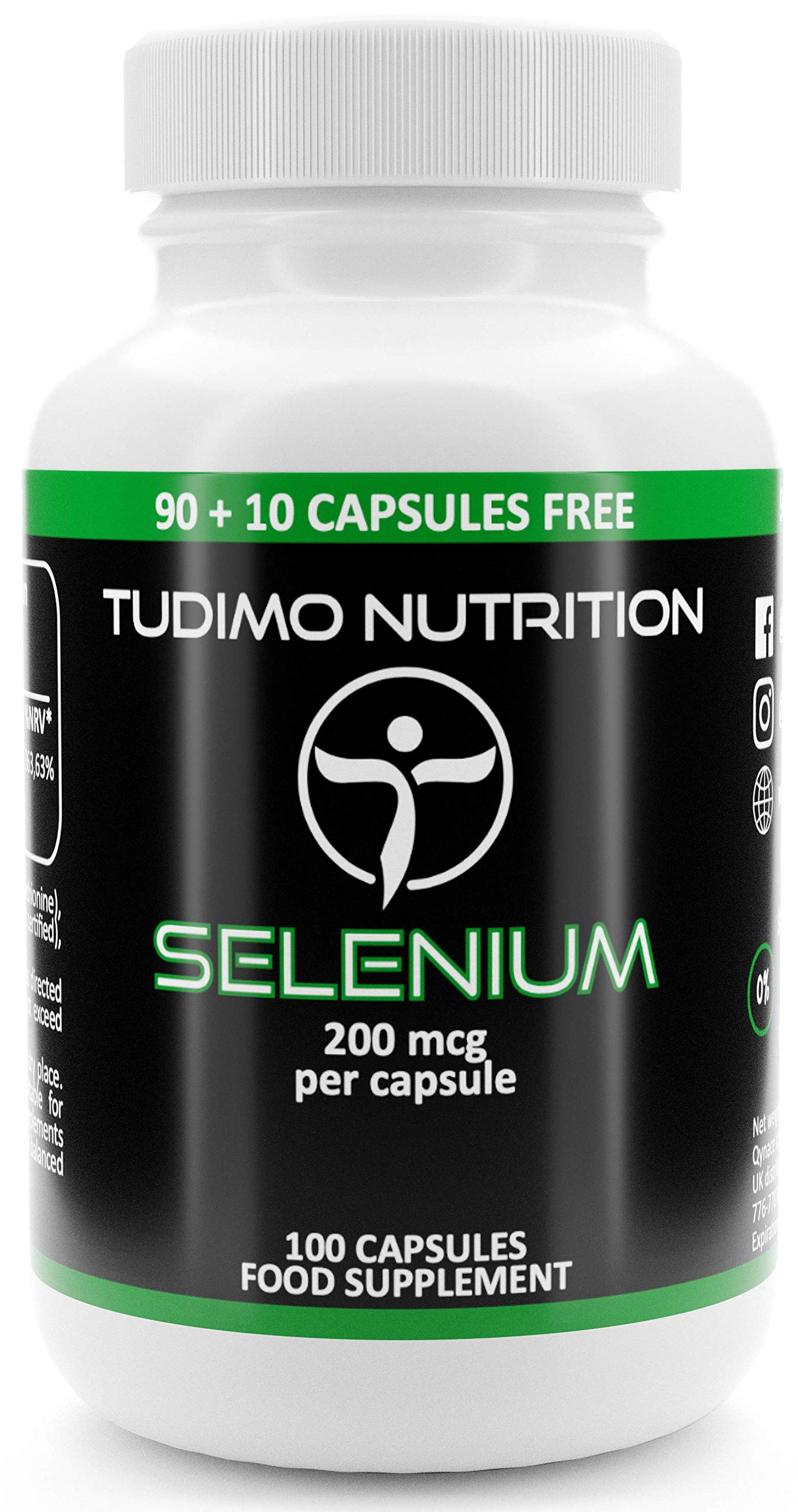 Selenium Supplements 200mcg Capsules - 100 pcs (3+ Month Supply) of Rapidly Disintegrating Capsules, Each with 200 mcg of Pure Selenomethionine Powder