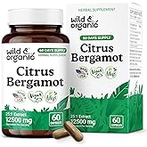 Wild & Organic Citrus Bergamot Capsules 12500 mg - Antioxidant & Overall Support - Citrus Bergamot Extract Capsules - Bergamia Fruit Powder Supplement - Vegan, No Fillers, Non-GMO - 60 Count