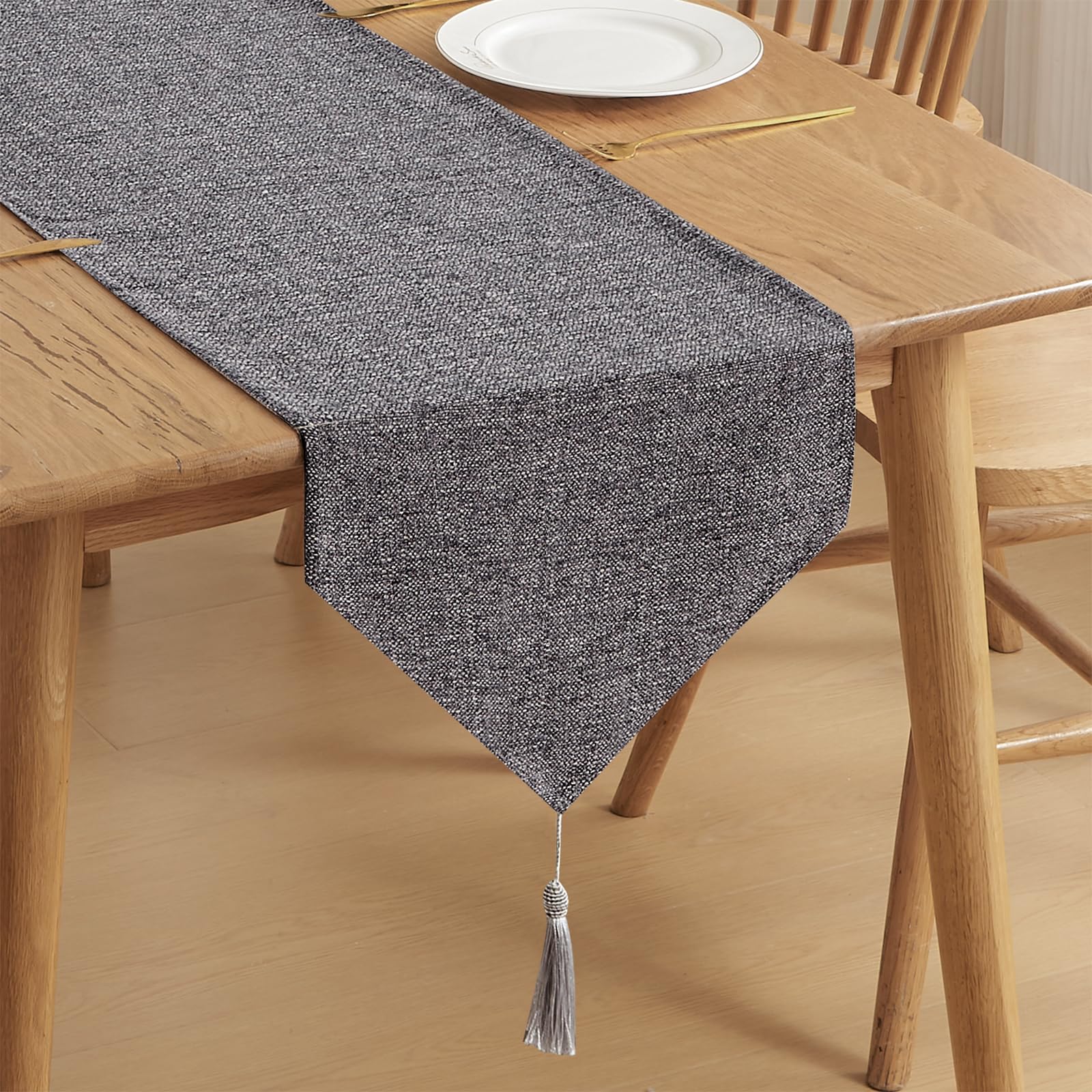 WAITER TREE Table Runner for Dining Table with Tassels 35x180 cm, Faux Linen Waterproof Table Runners for Party Home Docorations Birthday Wedding Bridal Baby Shower Christmas Thanksgiving - Grey