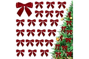 CUPLOOV 24Pcs Velvet Bows for Christmas Tree, Small Red Bows Christmas Decorations with Twist Tie, Bulk Red Velvet Ornaments for Wreath Garland Gift Wrapping Wedding Champagne Parties Decor, 3.5*3.5 in