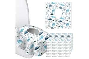 KIMITIMI 40 Pack Toilet Seat Covers Disposable for Kids Toddlers & Adults, Extra Large Waterproof Toilet Cover Individually Wrapped Travel Essential Portable Potty Training in Public Restrooms, Trip - Dinosaur