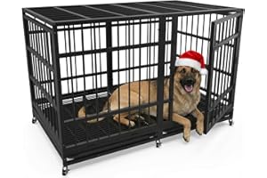 Asee'm 48" Heavy Duty Dog Crate Cage with Wheels for Large Dogs, Indestructible Escape-Proof Dog Kennel Cage Indoor for High Anxiety Dogs with Locks and 2 Removable Trays (Black)