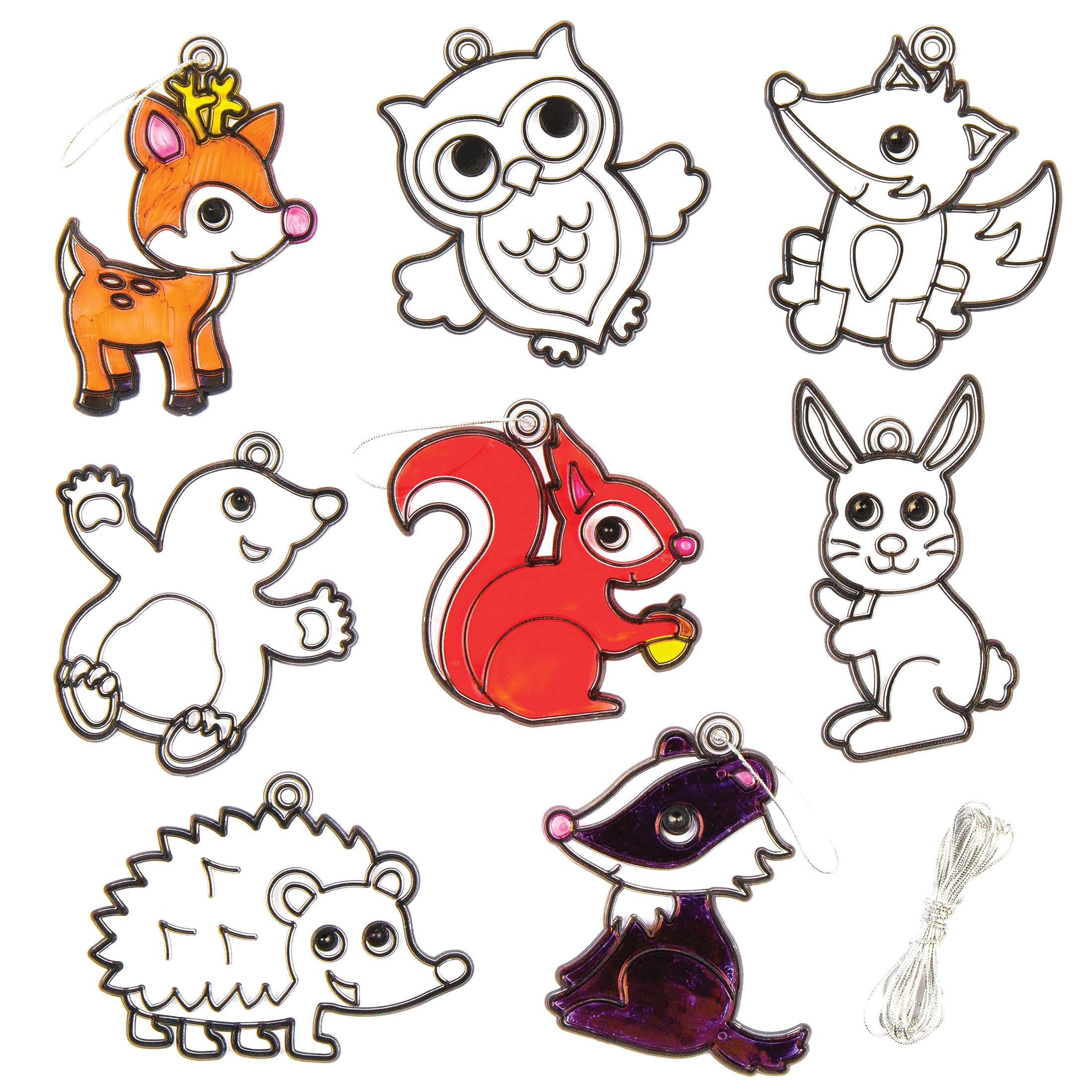 Baker Ross AV389 Woodland Animal Colour in Window Decorations, Suncatcher Stained Glass Effect for Children to Make and Display (Pack of 8)