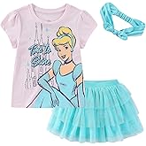 Disney Princess Moana Frozen Girls Short Sleeve Shirt and Tulle Skirt with Headband Set for Toddler and Big Kids