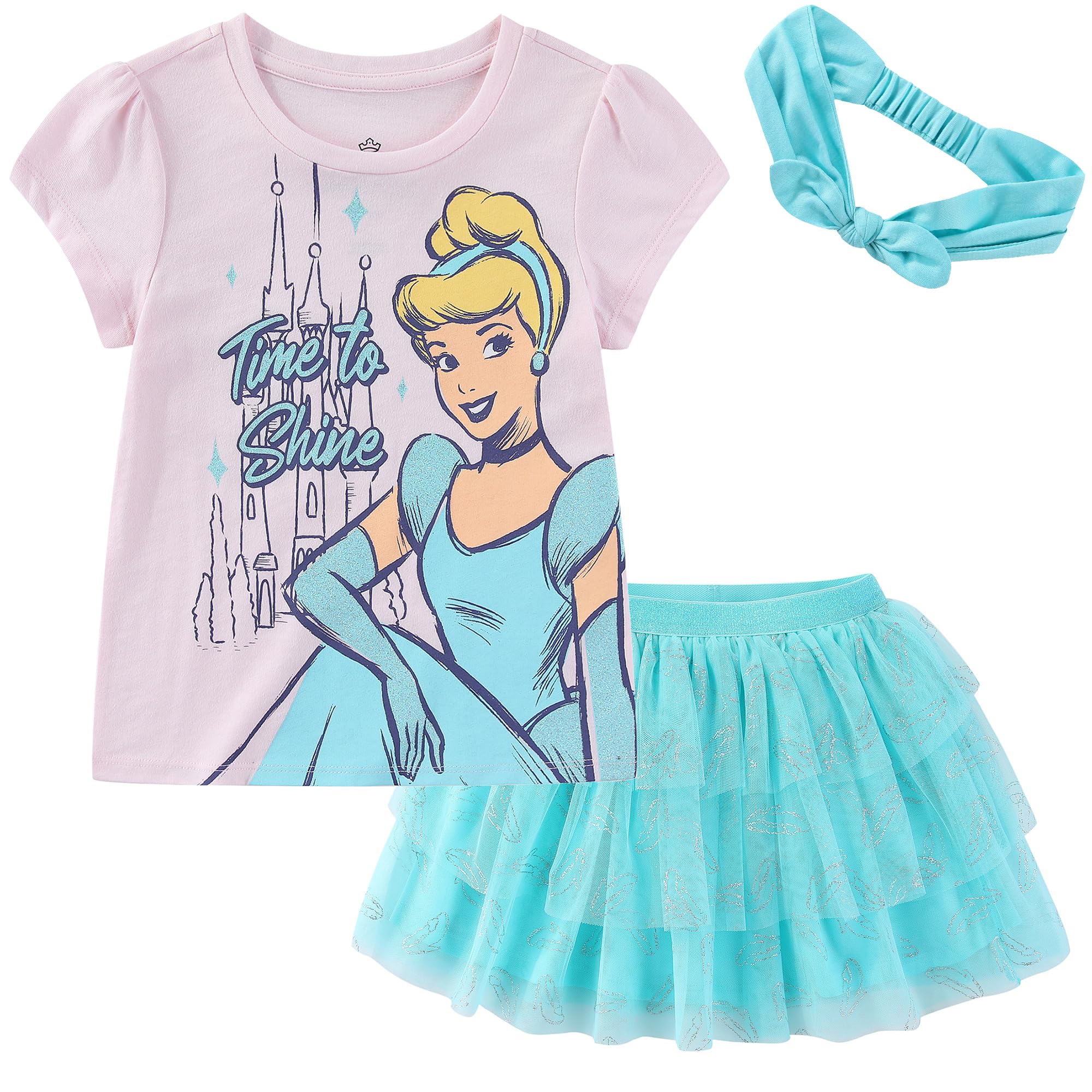 Photo 1 of Disney Princess Moana Frozen Girls Short Sleeve Shirt and Tulle Skirt with Headband Set for Toddler and Big Kids