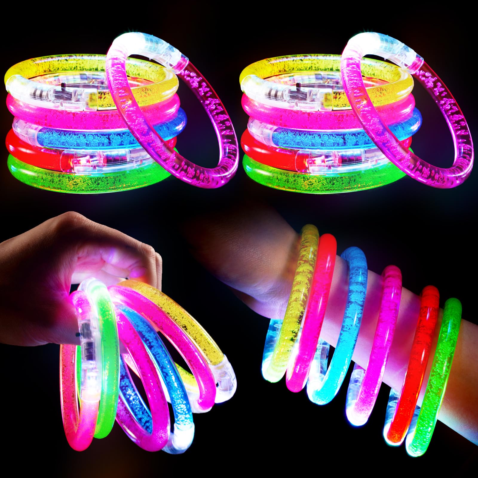Mikulala 12PCS Light up Bracelets Glow In The Dark LED Bracelets Glow Stick Bracelet Toys Party Bag Fillers for Birthday Kids Adult Multicolor