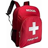 NOVO First Aid Kit Backpack (Empty) - Red Medical Emergency Backpack for School Nurse, Sports Coaches, EMS, EMT Back Pack- First aid Bag Empty - Waterproof & Portable