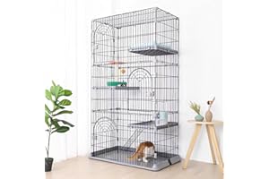 JaxSteam Cat Cage Indoor Cat Enclosure DIY Cat Playpen 3 Tier 30" L x 20" W x 53" H 1-2 Cats (Grey, Three Tier)