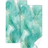 HIKENVIU Teal Gold Marble Bathroom Hand Towels Decorative Set of 2 Green Turquoise Bath Hand Towels for Bathroom Kitchen Home Gym Yoga Spa 14"x28" Soft Absorbent Farmhouse Decorative Towel