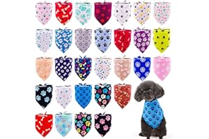 Pai Sence 30 Pcs Paw Print Dog Bandanas for Small Dogs Stitch Dog Bandanas Bulk Polyester Bandana Party Grooming S