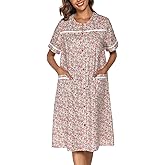 YOZLY House Dress Womens Embroidered Housecoat Short Sleeve Duster Robe with Front Pockets S-3XL