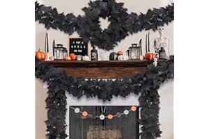 Palmatte 2 Pack Black Garland Halloween Decorations Indoor Outdoor Fall Maple Leaves Garland Vines, Fall Halloween Decor Home Room Table Mantle Door Wall Black Fall Halloween Party Wedding Decorations