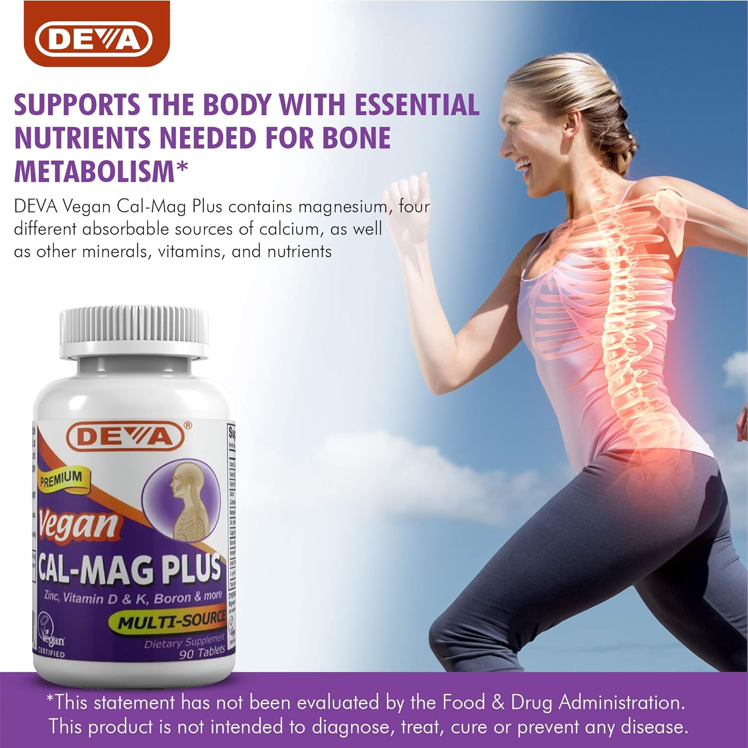 DEVA Vegan Cal MAG Plus - Supplement with Calcium, Magnesium, Zinc, Boron, Vitamin C, D & K - Daily Nutritional Supplement to Maintain Strong Bones* - 90 Vegetarian/Vegan Tablets, 2-Pack: Health & Personal Care