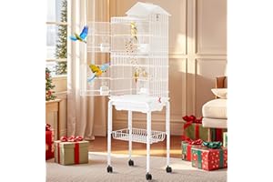DWVO 62-inch Metal Bird Cage: Spacious Bird Cage for Cockatiels, Parrots, Pigeons, Lovebirds, Features Roof Access and Rolling Stand, White