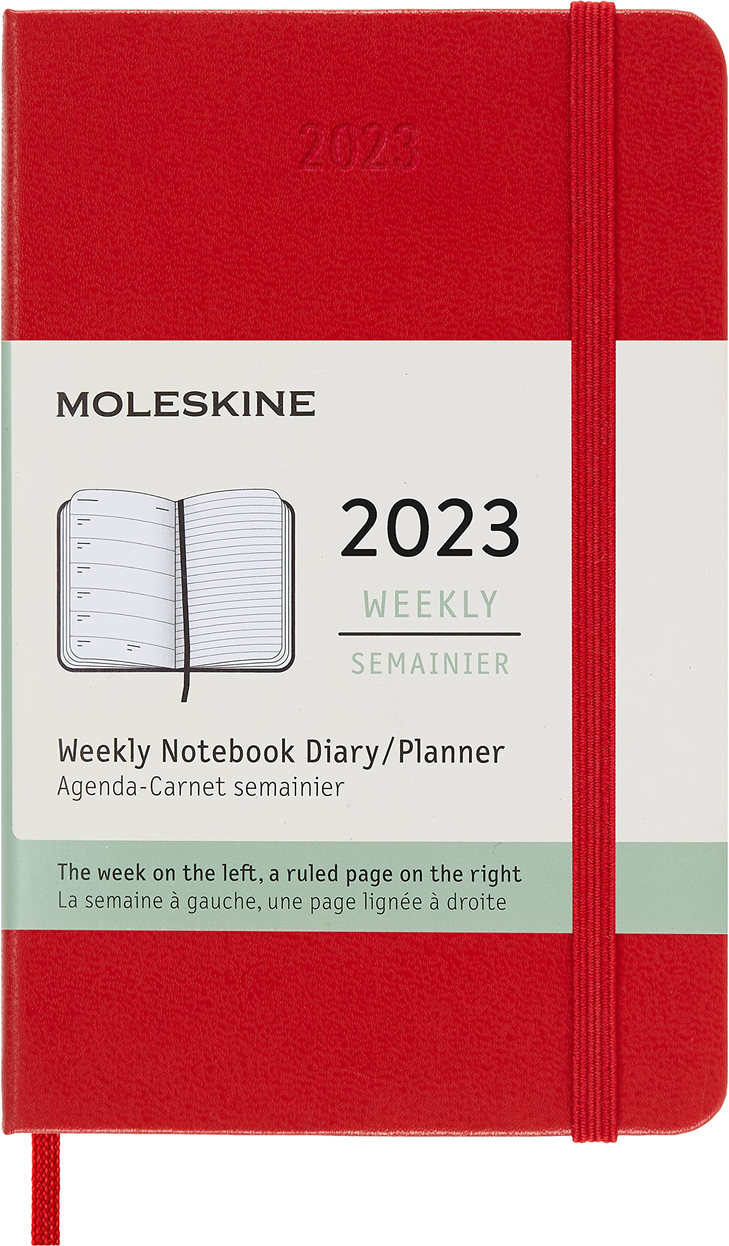 Moleskine Weekly Planner 2023, 12-Month Weekly Diary, Weekly Planner and Notebook, Hard Cover, Pocket Size 9 x 14 cm, Colour Scarlet Red