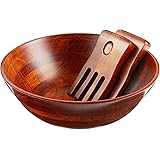 Lipper International Cherry Finished Footed Serving Bowl with 2 Salad Hands, Large, 13.75" Diameter x 5" Height, 3-Piece Set